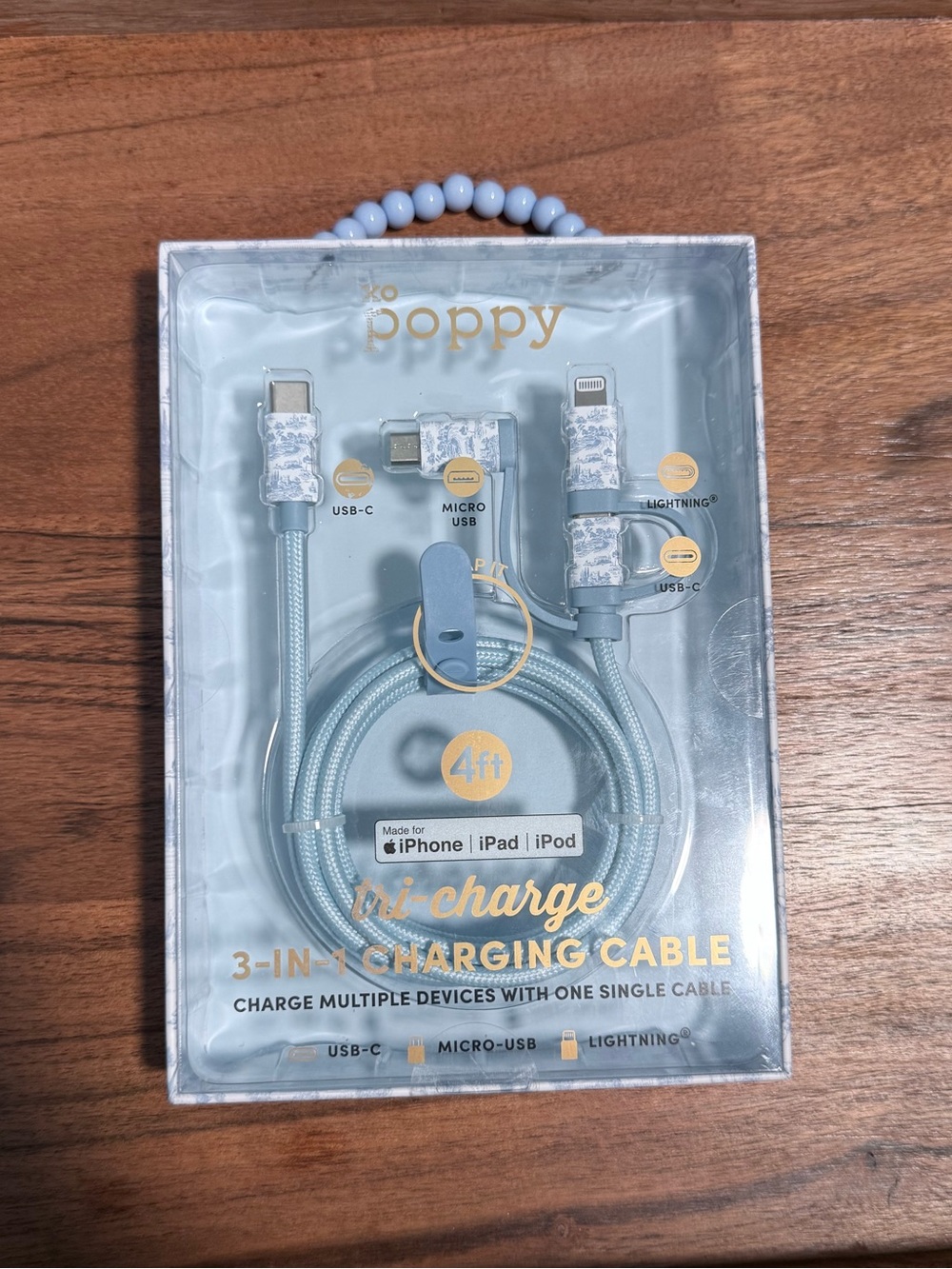 XO Poppy | 3-in-1 Charging Cable | 4 ft. | Light Blue | Brand NEW